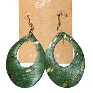 Plunder Forest Green Teardrop Earrings with Gold Flecks
